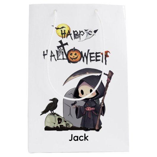Spooky Grim Reaper Graveyard Crow Gothic Halloween Medium Cadeauzakje (Voorkant)