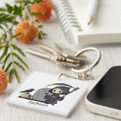 Spooky Grim Reaper Graveyard Crow Gothic Halloween Sleutelhanger (Voorkant Rechts)