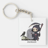 Spooky Grim Reaper Graveyard Crow Gothic Halloween Sleutelhanger (voorkant)