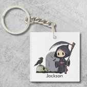 Spooky Grim Reaper Graveyard Crow Gothic Halloween Sleutelhanger