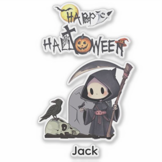 Spooky Grim Reaper Graveyard Crow Gothic Halloween Sticker (Voorkant)