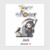 Spooky Grim Reaper Graveyard Crow Gothic Halloween Sticker (Vel)