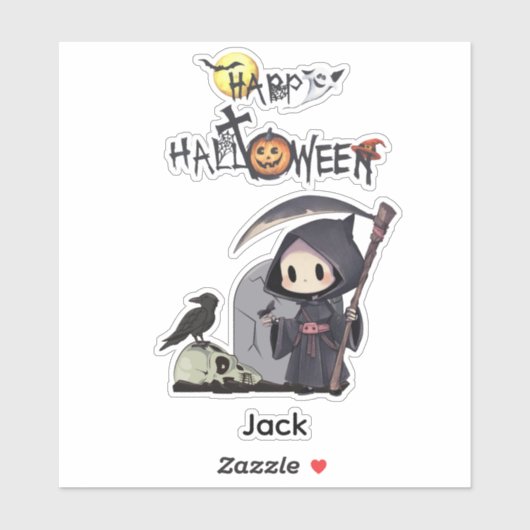 Spooky Grim Reaper Graveyard Crow Gothic Halloween Sticker (Vel)