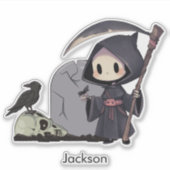 Spooky Grim Reaper Graveyard Crow Gothic Halloween Sticker (Voorkant)