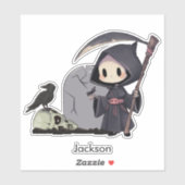 Spooky Grim Reaper Graveyard Crow Gothic Halloween Sticker (Vel)