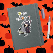 Spooky Grim Reaper Graveyard Crow Gothic Halloween Sticker