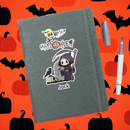 Spooky Grim Reaper Graveyard Crow Gothic Halloween Sticker