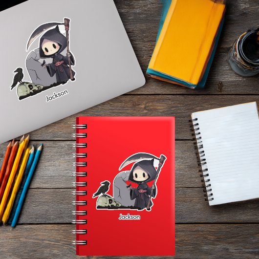 Spooky Grim Reaper Graveyard Crow Gothic Halloween Sticker