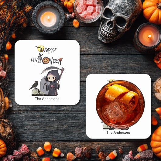 Spooky Grim Reaper Graveyard Gothic Kinder Hallowe Kartonnen Onderzetters