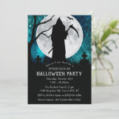 Spooky Grim Reaper Graveyard Halloween Party Kaart (Staand voorkant)