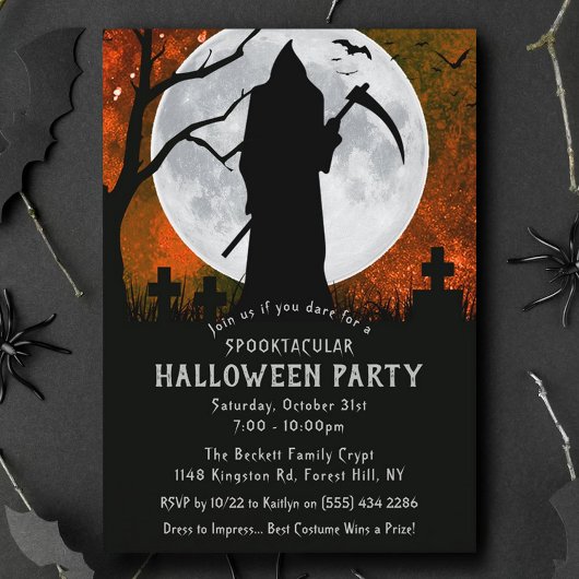 Spooky Grim Reaper Graveyard Halloween Party Kaart