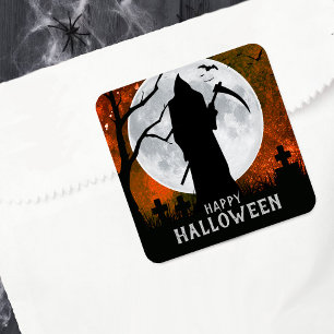 Spooky Grim Reaper Graveyard Halloween Party Vierkante Sticker