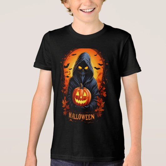 Spooky Grim Reaper Pumpkin Halloween Art T-Shirt (Voorkant)