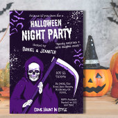 Spooky Grim Reaper vleermuizen skelet paarse Hallo Kaart