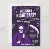 Spooky Grim Reaper vleermuizen skelet paarse Hallo Kaart (Voorkant)