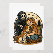 Spooky Grim Reaper with Girl and Dog Skeleton Art Kaart (Voorkant / Achterkant)