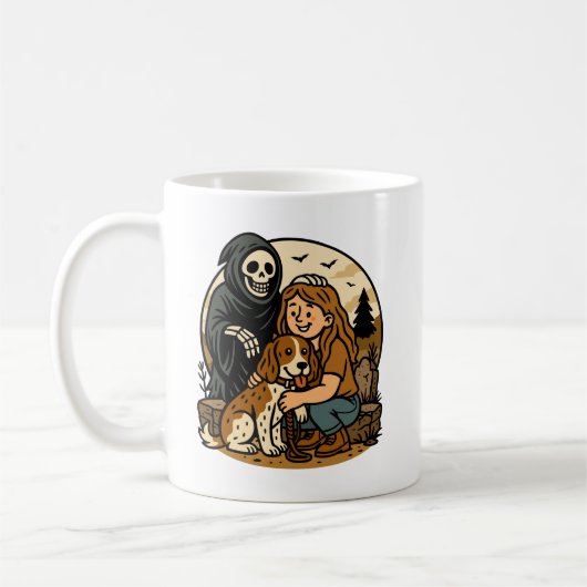 Spooky Grim Reaper with Girl and Dog Skeleton Art  Koffiemok (Links)