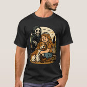 Spooky Grim Reaper with Girl and Dog Skeleton Art T-shirt (Voorkant)