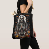 Spooky Grim Skeleton & Glowing Pumpkins Halloween Tote Bag (Dichtbij)