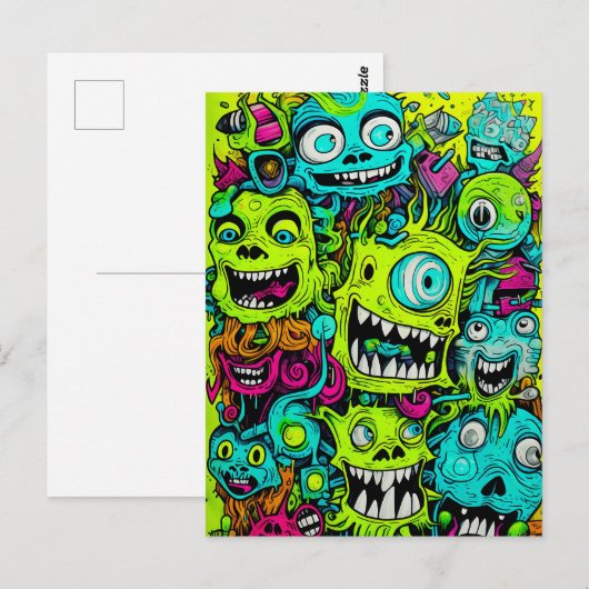 Spooky groen monster patroon briefkaart (Voorkant / Achterkant)