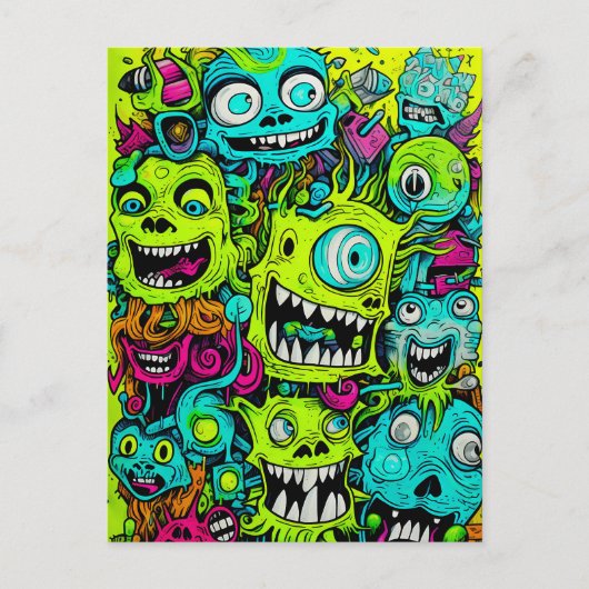Spooky groen monster patroon briefkaart (Voorkant)