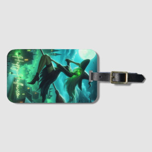 Spooky groene aura Halloween heks Bagagelabel