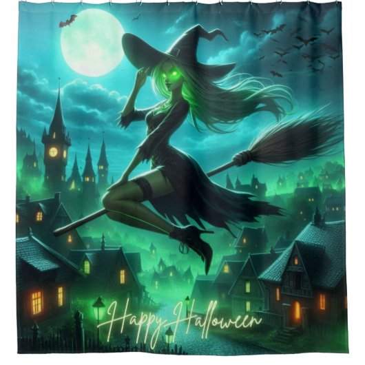 Spooky groene aura Halloween heks Douchegordijn (Voorkant)