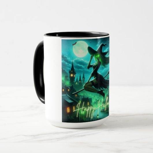 Spooky groene aura Halloween heks Mok (Voorkant links)