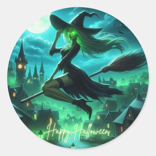 Spooky groene aura Halloween heks Ronde Sticker (Voorkant)