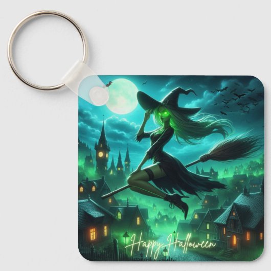 Spooky groene aura Halloween heks Sleutelhanger (Voorkant)