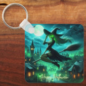 Spooky groene aura Halloween heks Sleutelhanger (Voorkant)