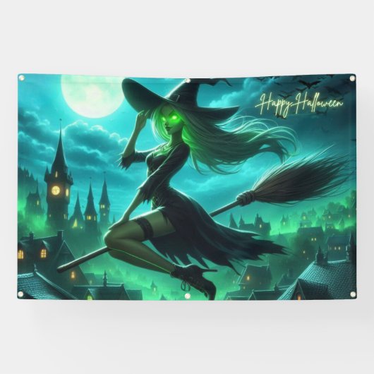 Spooky groene aura Halloween heks Spandoek (Horizontaal)