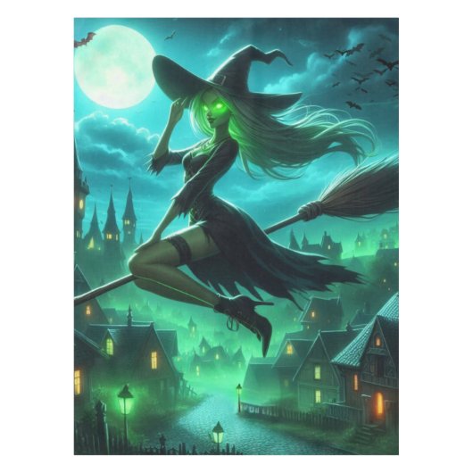 Spooky groene aura Halloween heks Tafelkleed (Voorkant)