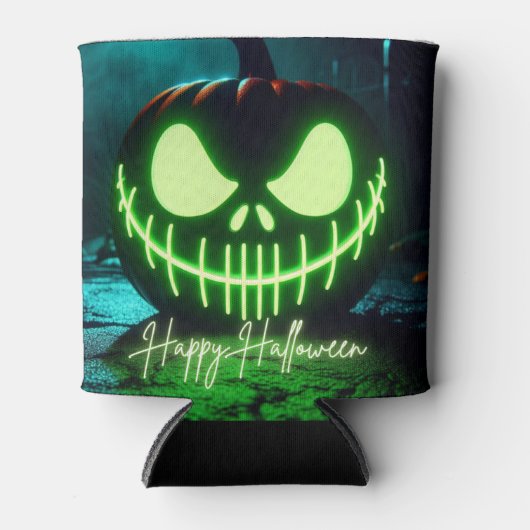 Spooky groene gloeiende Halloween pompoen Blikjeskoeler (Voorkant)