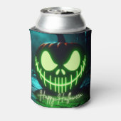 Spooky groene gloeiende Halloween pompoen Blikjeskoeler (Blikje Achterkant)