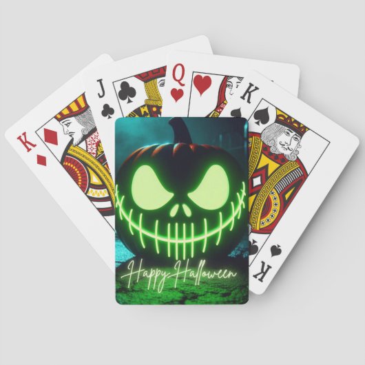 Spooky groene gloeiende Halloween pompoen Pokerkaarten (Achterkant)