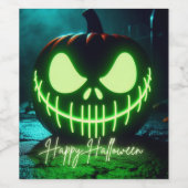 Spooky groene gloeiende Halloween pompoen Wijn Etiket (Enkel label)