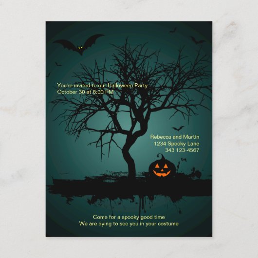 Spooky Groene Grunge Halloween Feestuitnodiging Informatiekaartje (Voorkant)