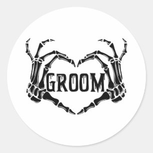 Spooky Groom Skeleton Hands Verloving Wedding Hal Ronde Sticker