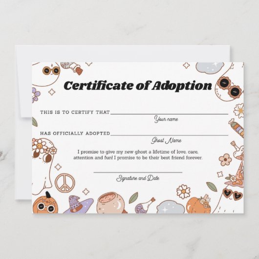Spooky Groovy Halloween Ghost Adoption Certificaat (Voorkant)