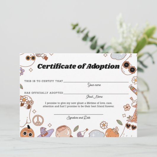 Spooky Groovy Halloween Ghost Adoption Certificaat (Staand voorkant)