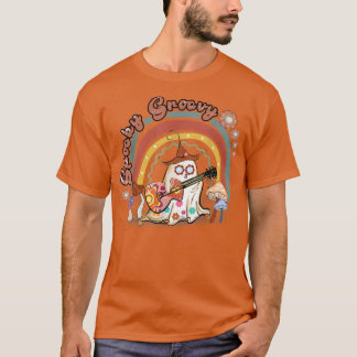Spooky Groovy Rainbow  Ghost Hippie Halowe T-shirt