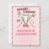 Spooky Groovy Roze Halloween 1e Verjaardag Kaart (Voorkant)