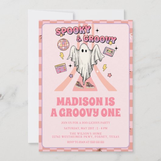 Spooky Groovy Roze Halloween 1e Verjaardag Kaart (Voorkant)