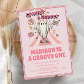 Spooky Groovy Roze Halloween 1e Verjaardag Kaart