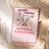 Spooky Groovy Roze Halloween 1e Verjaardag Kaart