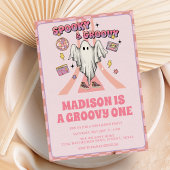 Spooky Groovy Roze Halloween 1e Verjaardag Kaart