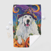 Spooky Grote Pyreneeën Hond Halloween Heksenpompoe Golfhanddoek (Insitu)