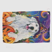 Spooky Grote Pyreneeën Hond Halloween Heksenpompoe Golfhanddoek (Horizontaal)