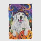 Spooky Grote Pyreneeën Hond Halloween Heksenpompoe Golfhanddoek (Voorkant)